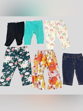 Baby Girl 3M Pants Bundle Lot of 6 Leggings Floral Rainbow Denim